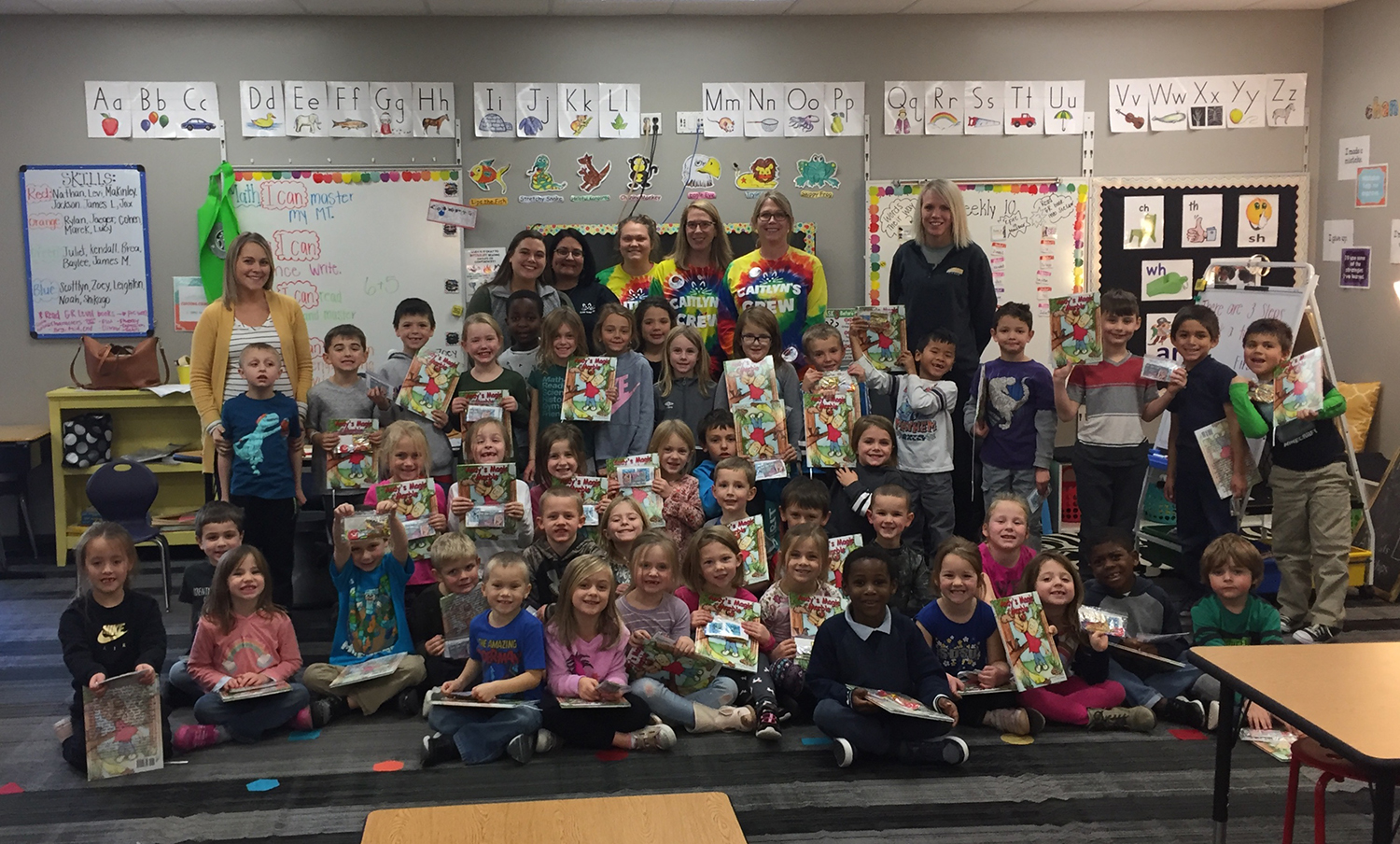 Book giveaway for Mrs. Nielsen’s class and Mrs. Kraayenbrinks class, Hadley Ziegler and Hannah Farris are student teachers, at Harrisburg Horizon Elementary on Nov 22