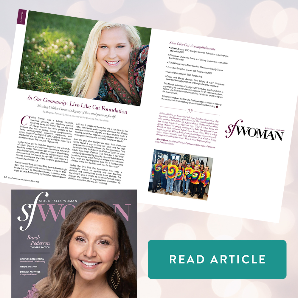 Live Like Cat Sioux Falls Woman Magazine feature article
